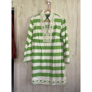 Sail to Sable Women's Green  Striped Long Sleeve Classic Tunic Dress Size S